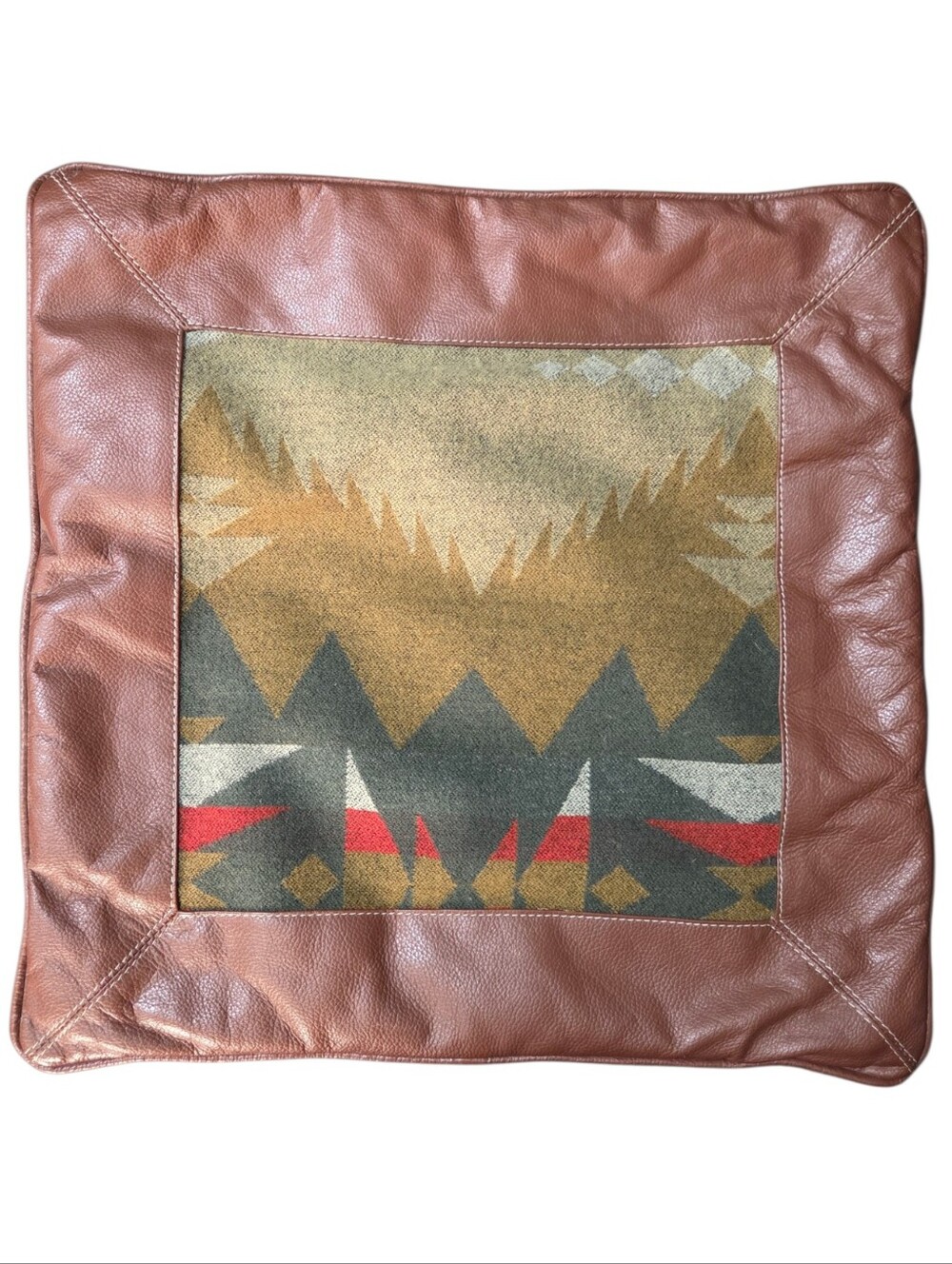 Pendleton Square Throw Accent Pillow COVER ONLY Southwestern Wool Leather 15"
